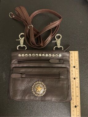 Brown Star Concho Leather Crossbody Bag with Crystal Trim